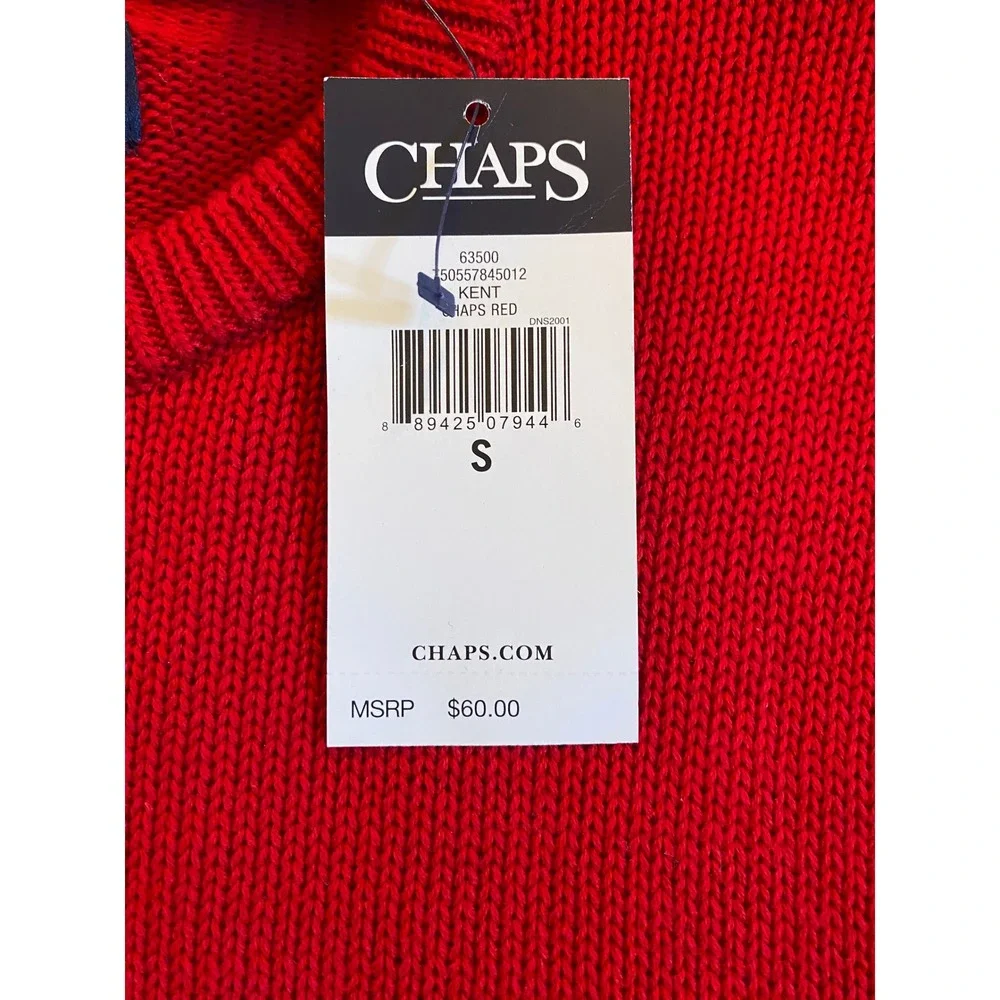 Chaps Kent Crewneck Sweater Mens Small Red 100% Cotton Long Sleeve Pullover‎ NWT